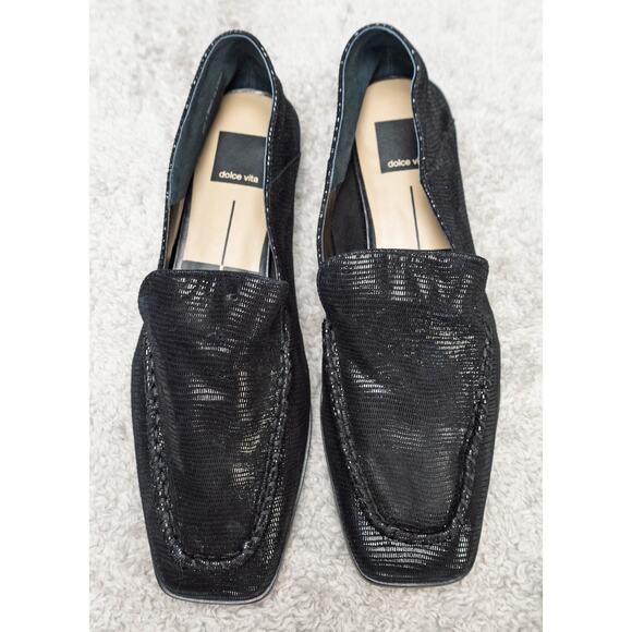 Dolce Vita Beny Black Onyx Leather Snake Print Loafers Womens Size 9 NEW - Picture 2 of 13